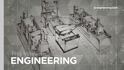 Sketch of the first industrial robot, the Unimate, overlaid with binary code for the modern age.