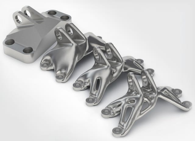 Generative design takes an initial CAD geometry, along with constraints, load conditions and other specifications, and returns one or more optimized designs. (Image: Siemens.)