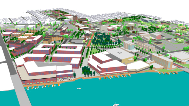 This is an initial SketchUp model of Oshkosh, Wisconsin. Image: Trimble.