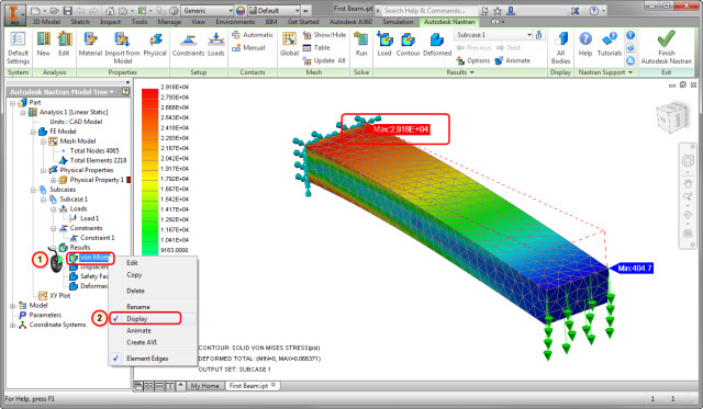 It seems simple enough. The linear static solution of a cantilever beam—a common first CAE problem given to beginning analysts. Too bad real life is neither static nor linear. (Image courtesy of Autodesk.)