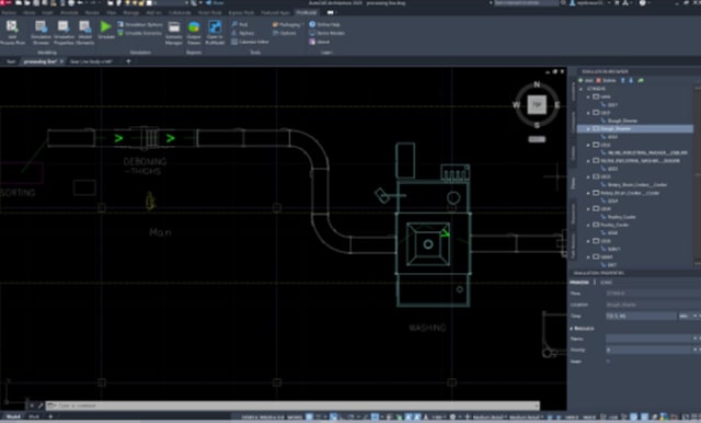 Production planning inside the AutoCAD interface with ProModel. (Picture courtesy of BigBear.ai.)