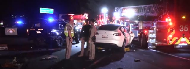 Scene from “Teslas in ‘Autopilot’ Crashing into Emergency Vehicles” segment by CBS Austin, July 24, 2023.