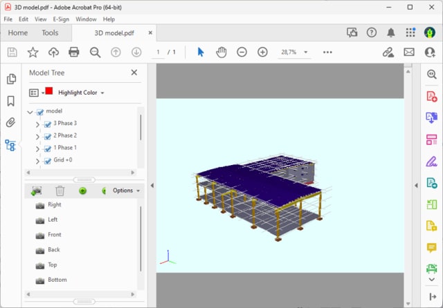 Tekla Structure models can be saved as 3D PDFs. Image: Trimble.