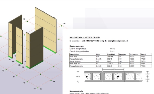 Tekla is more than just steel. Tekla Structural Designer 2024 can evaluate masonry walls using the U.S. design code and equations with Tekla Tedds. Image: Trimble.