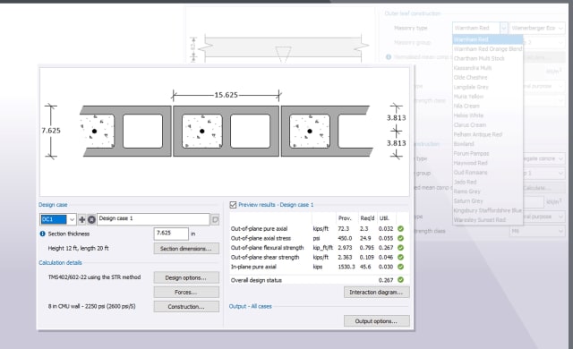 Results of masonry calculations done with Tekla Tedds 2024 to U.S. code can be shared with Tekla Structural Designer. Image: Trimble.