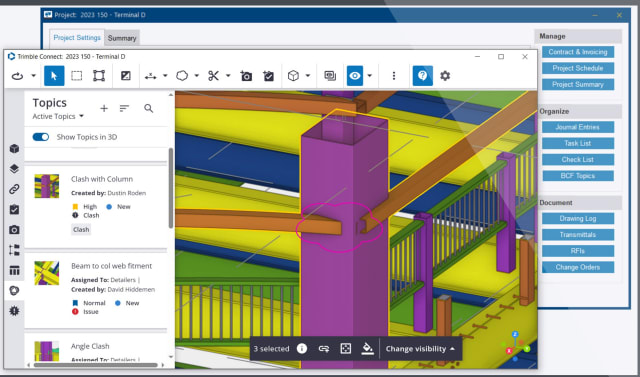 Tekla PowerFab 2024 adds support for BCF topics. Image: Trimble.