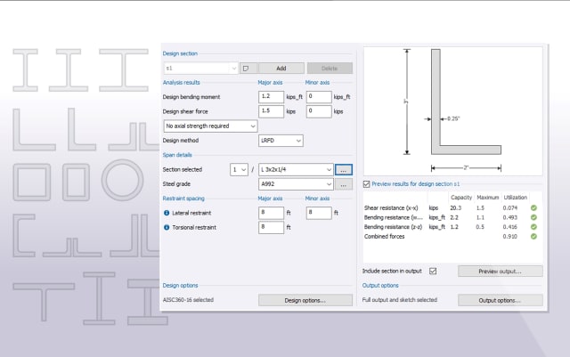 Tekla Tedds 2024: Steel angle design for Eurocode and U.S. code is added to steel calculations. Image: Trimble.