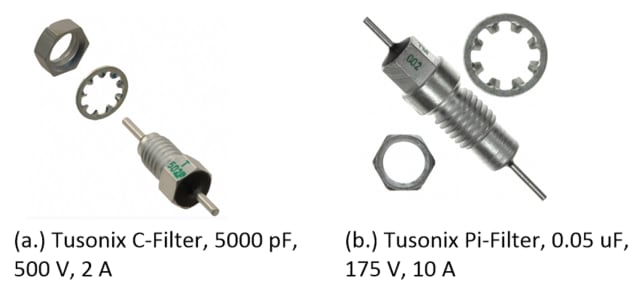 Feedthrough capacitor filter examples. (Image: Tusonix.)