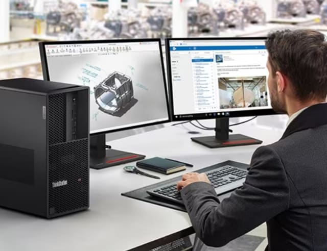 An engineer using the Lenovo ThinkStation P3 Tower with Solidworks. (Image: Lenovo.)