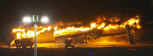 Video on the news shows the aircraft bursting into flames just aft of the wings while moving at high speed on the ground. From flyertalk.com.