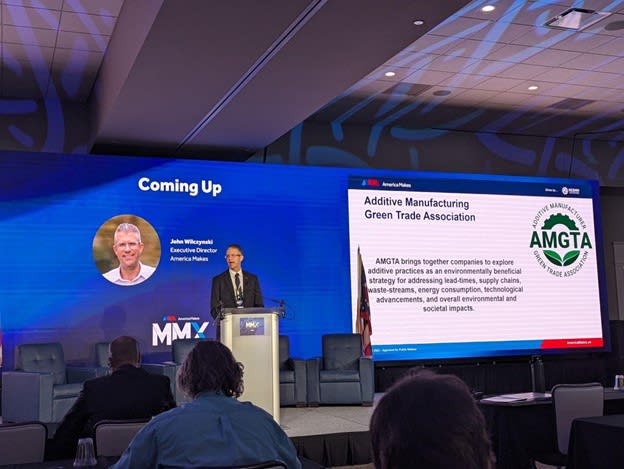 John Wilczynski, Executive Director, America Makes, presents information about America Makes x AMGTA at MMX 2023 // Image: Author