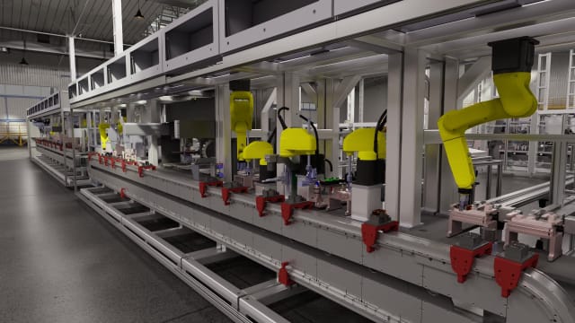 Production line rendered in the Omniverse. (Image: Rockwell Automation)