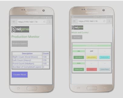 Using a simple phone app to control the system.  Since real hardware is simulated, there is virtually no difference between the simulated environment and equipment on an actual factory floor. 