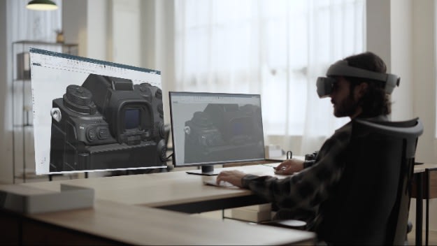 Designing in Siemens NX with a virtual monitor using Sony’s SRH-S1 XR headset. (Image: Sony.)