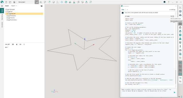 Éncy writes Python to generate a .dxf file. (Source: SprutCAM Tech.)