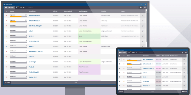 Tekla PowerFab 2024 lets users view cut lists and orders the work across all projects with communication and instruction for shop floor workers. Image: Trimble.