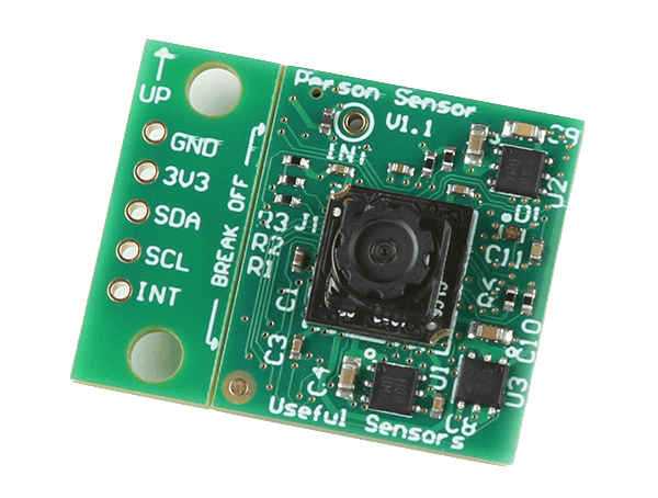 The Useful Sensors Person Sensor runs an AI algorithm to detect and identify human faces. (Image: Useful Sensors.)